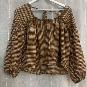 Women's Grade & Gather Brown Gingham Peasant Blouse